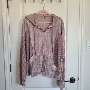 Entro Muave Purple Crushed Velvet Velour Oversized Zip Up Jacket Large